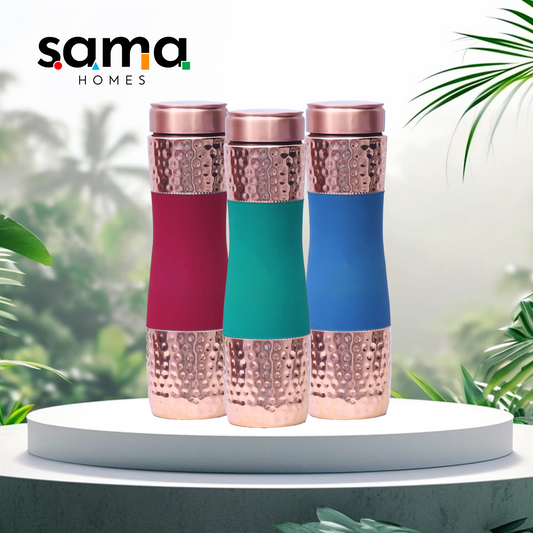 Pure Copper Water Bottle  set of 3 - Red, Green, and Blue Color