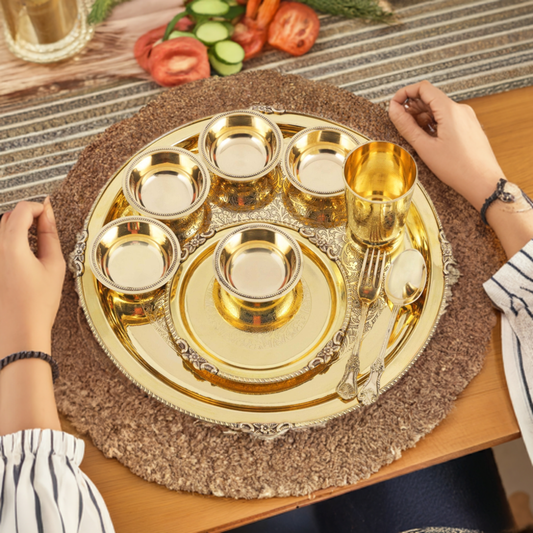 Pure Brass Etched Dinner Set of 10 Pieces