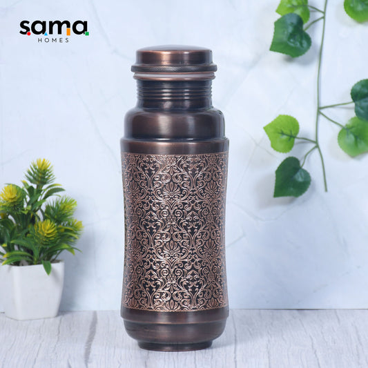SAMA Homes - pure copper water bottle black antique engraving design capacity 1000ml