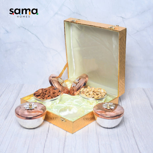 SAMA Homes - exclusive silver hammered dry fruit bowl with gifting box set of 4