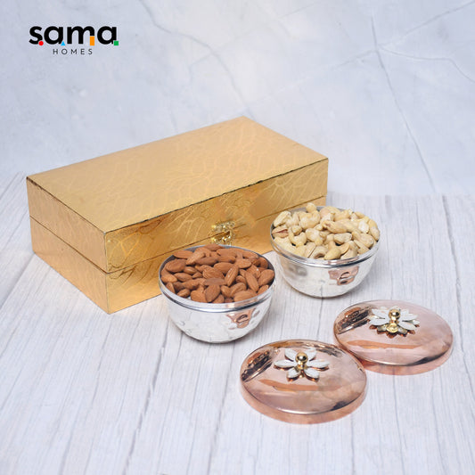 SAMA Homes - exclusive silver hammered dry fruit bowl with gifting box set of 2
